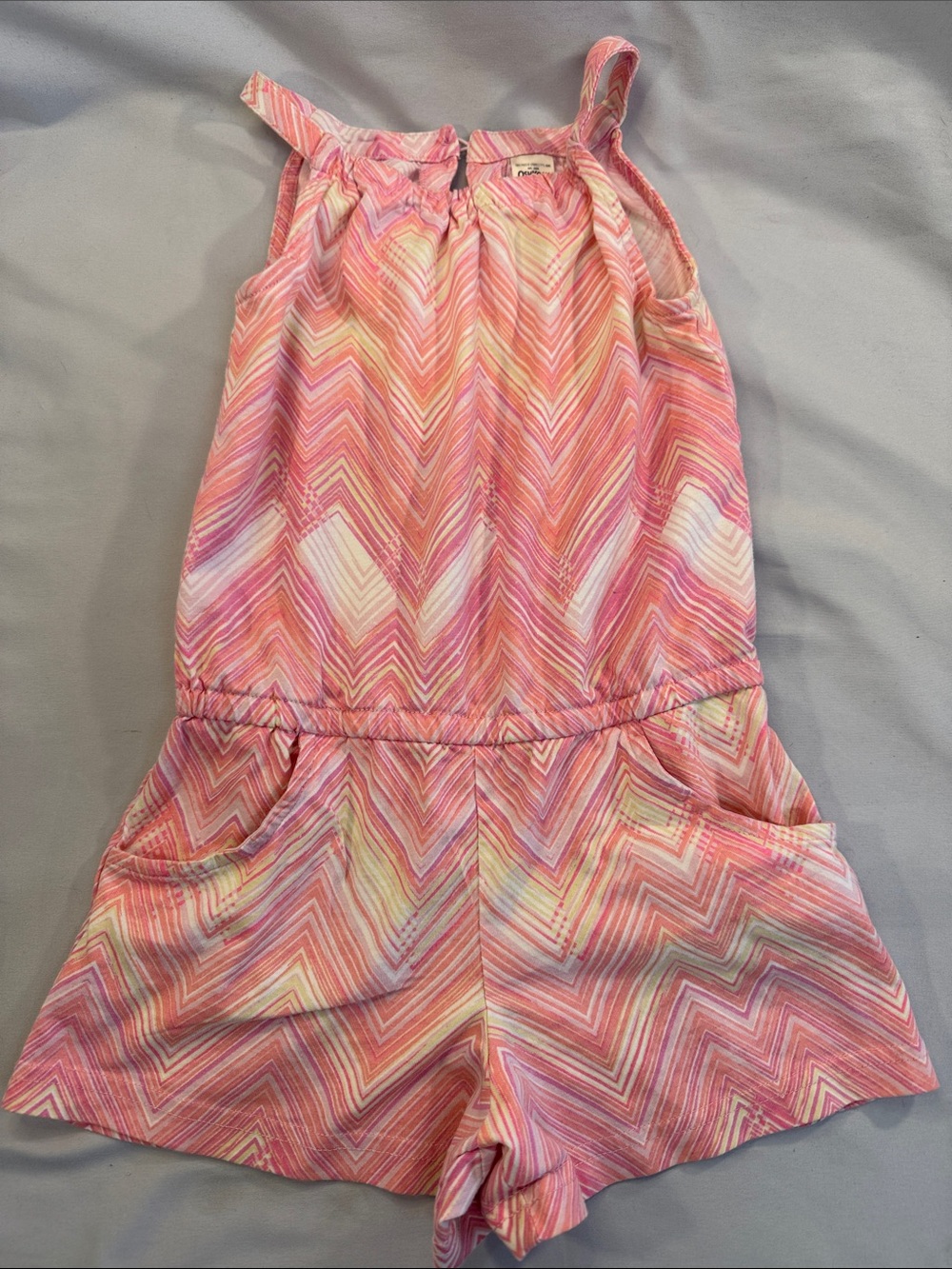 OshKosh B'gosh Pink Chevron Tie-Shoulder Romper